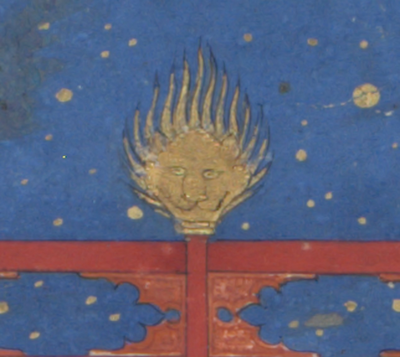 Close-up of the red balustrade with the measured point